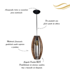 Luminária Lustre Pendente Madeira Teto Sala Quarto Cozinha Ba