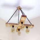 Luminária Lustre Pendente Rústico Retro Madeira 65x65cm