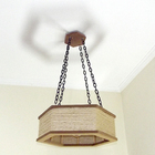 Luminária Lustre Pendente Rústico Retro Madeira Sisal 45cm