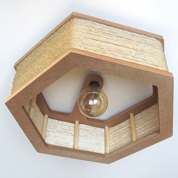 Luminária Lustre Pendente Rústico Retro Madeira Sisal 45cm