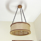 Luminária Lustre Pendente Rústico Retro Madeira Sisal 60cm