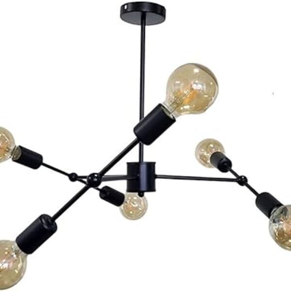 Luminária Lustre Pendente Sputnik Preto Para 6 Lâmpadas