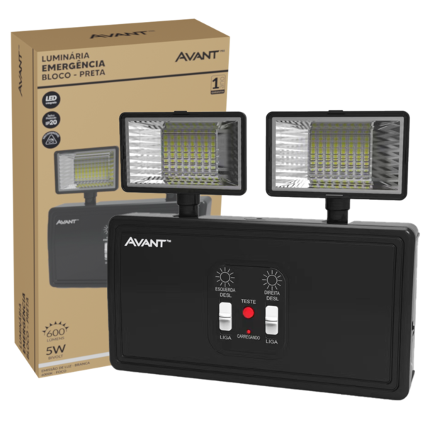 Luminaria Luz Emergencia Bloco Preta 5w 6000k 80 Leds Bivolt