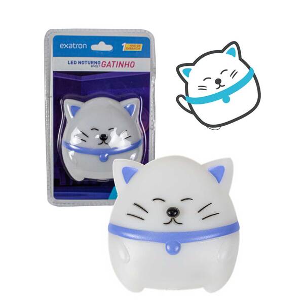 Luminária Luz Noturna Gatinho Infantil Abajur Parede Exatron