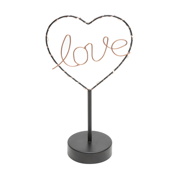 Luminária Mesa Metal Love Heart C/led Preto 16.5x9.5x29.5cm
