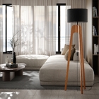 Luminária Modelo Atenas Pés Em Madeira E Cúpula Tecido Brugge