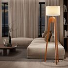 Luminária Modelo Atenas Pés Em Madeira E Cúpula Tecido Brugge