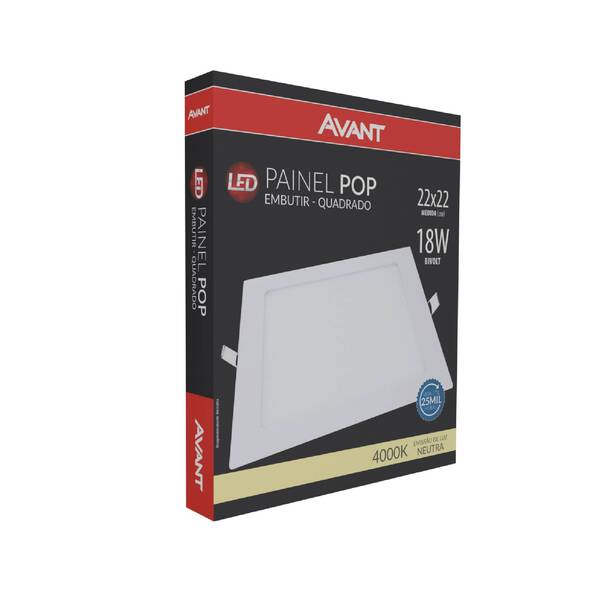 Luminária Painel LED de Embutir 18W Luz Neutra Avant