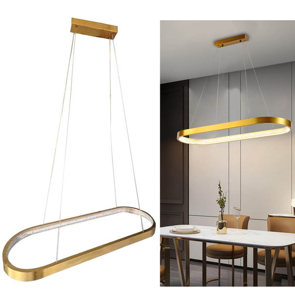 Luminaria Pendente Arco Oval Led Dourado Luxo Infinito Decora
