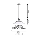 Luminária Pendente Área De Lazer Factory Vintage 22cm Preto E