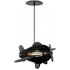 Luminária Pendente Avião Teco Teco Infantil Preto E27