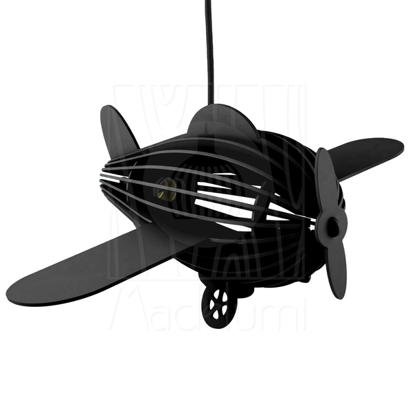 Luminária Pendente Avião Teco Teco Infantil Preto E27