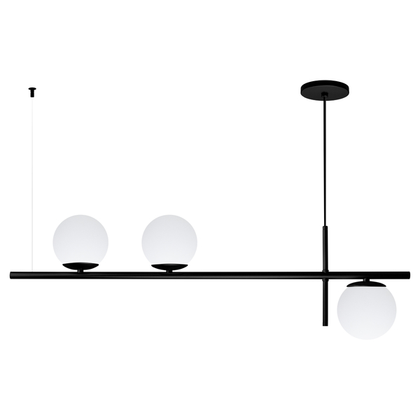 Luminária Pendente Axis Preto 3 Globos Vidro Leitosos 15cm