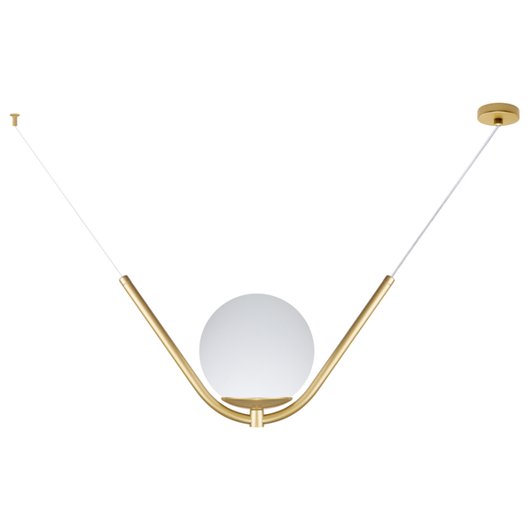 Luminária Pendente Balance Dourado Globo Vidro Leitoso 15cm