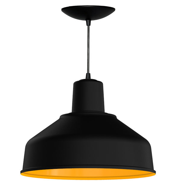 Luminaria Pendente Bedd 14" Retrô - Preto Fosco / Amarelo