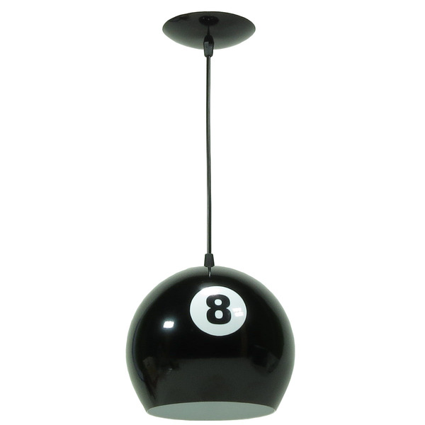 Luminária Pendente Bola 8 Grande Vintage Preto Brilhante