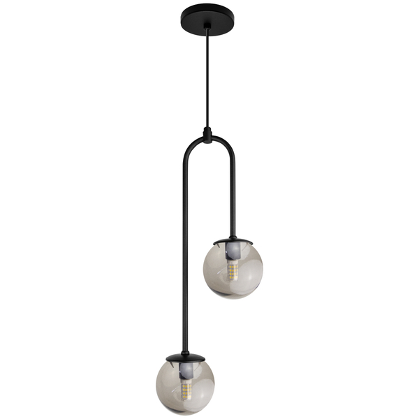 Luminária Pendente Canne Light  Preto 2 Globos Fumê 10cm