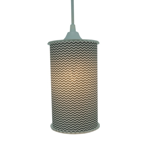 Luminária Pendente Cilíndrica  Mini Chevron Cinza E Branco