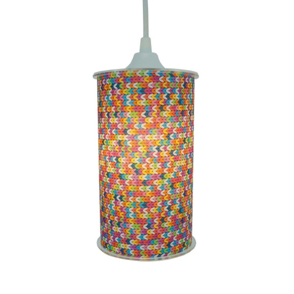 Luminária Pendente Cilíndrica Crochê Colorido