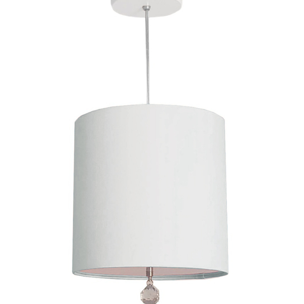 Luminária Pendente Com Cristal Cúpula Branco 25x25 1e27