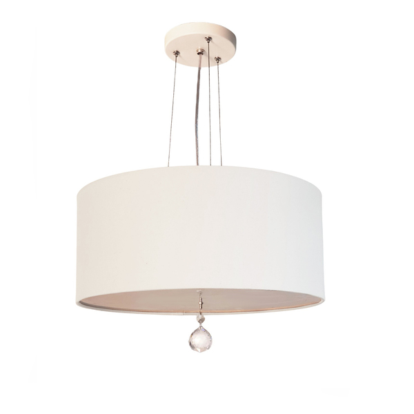 Luminária Pendente Com Cristal Cúpula Branco 30x15 2e27