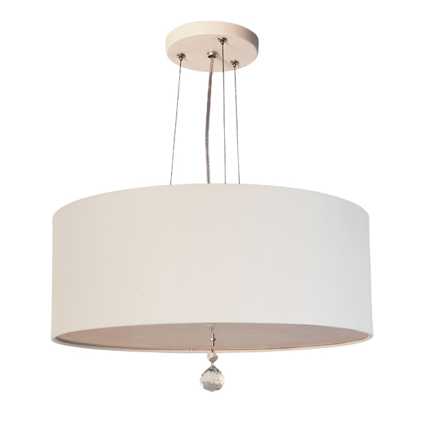 Luminária Pendente Com Cristal Cúpula Branco 50x15 3e27