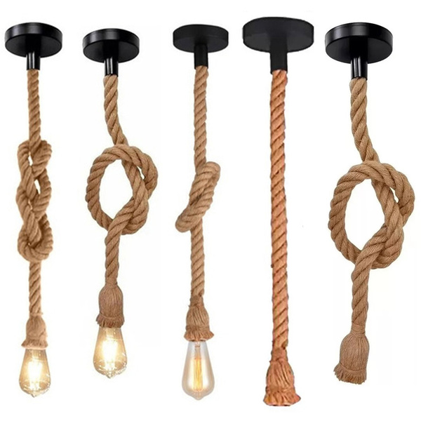 Luminaria Pendente Corda Sisal E27 Retro Kit 5 Uni Decoraçao