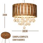 Luminária Pendente De Madeira E Cristais 30cm Amêndola + Led