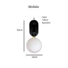 Luminária Pendente De Metal E Vidro Tom 50cm G9 Preto