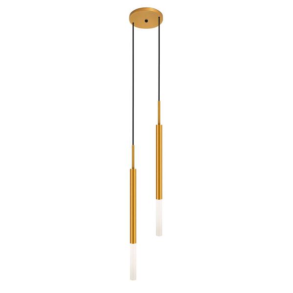 Luminária Pendente De Teto Tubo Duplo Difusor Balcão Dourado