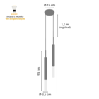 Luminária Pendente De Teto Tubo Duplo Difusor Cozinha Prata