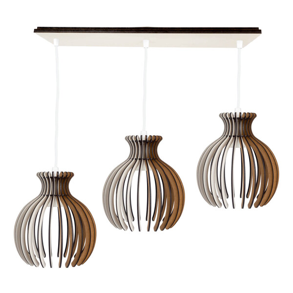 Luminaria Pendente Desmontada Tripla Cq Nacar Madeira Mdf Bra