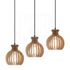 Luminaria Pendente Desmontada Tripla Cq Nacar Madeira Mdf Rús