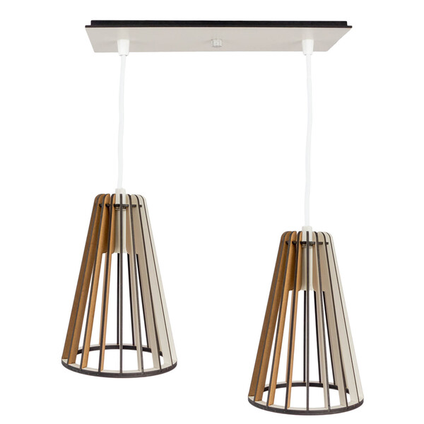 Luminaria Pendente Duplo Koni E27 Madeira Mdf Cq Desmontada B