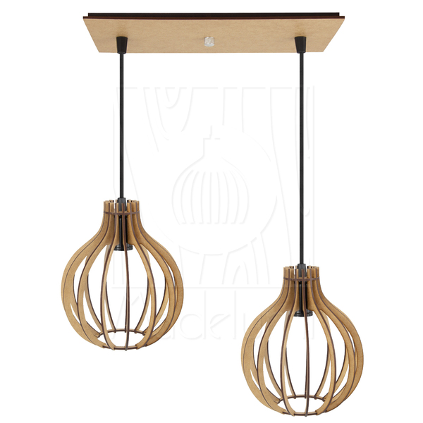 Luminária Pendente Duplo Madeira Bali 20cm Cq Rústico E27