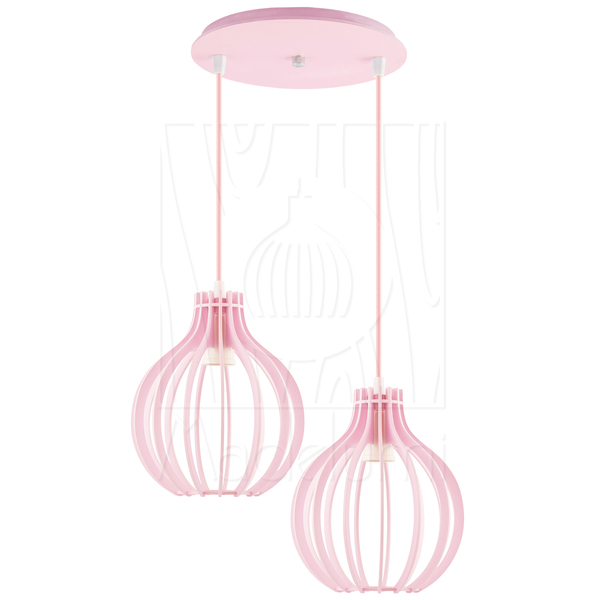 Luminária Pendente Duplo Madeira Bali 20cm Cr Rosa Claro E27