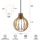 Luminária Pendente Duplo Madeira Bali 20cm Cr Soquete E27 Rús