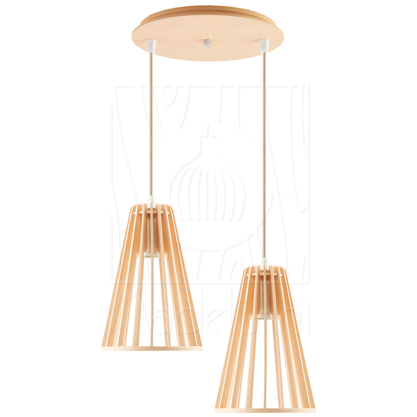 Luminária Pendente Duplo Madeira Koni 20cm Cr Pessego E27