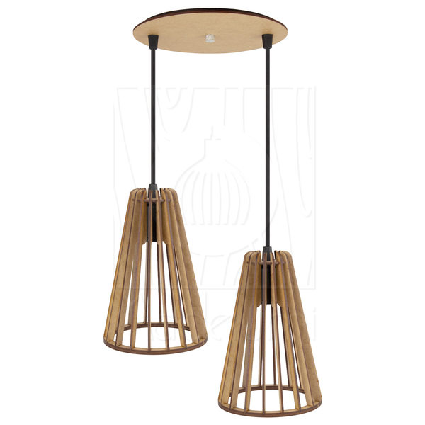 Luminária Pendente Duplo Madeira Koni 20cm Cr Soquete E27 Rús