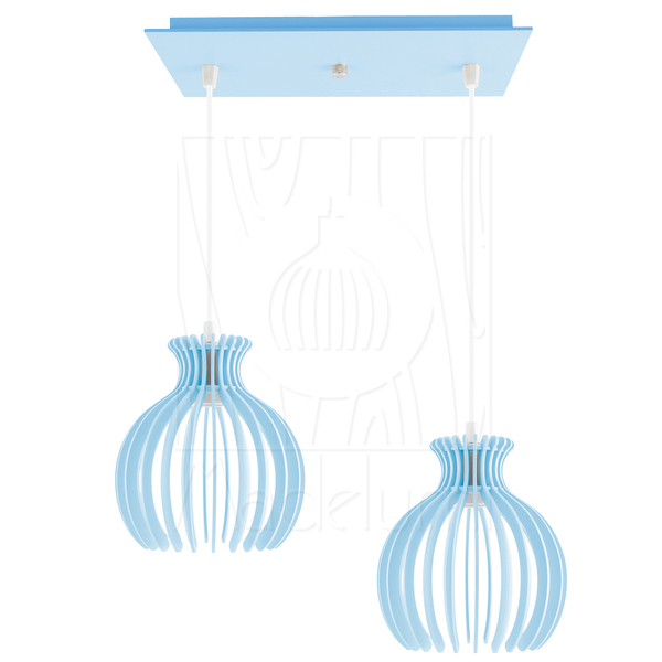 Luminária Pendente Duplo Madeira Nacar 18cm Cq Azul Claro