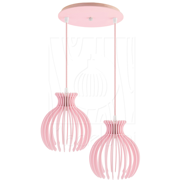 Luminária Pendente Duplo Madeira Nacar 18cm Cr Rosa Claro