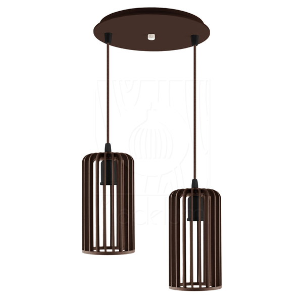 Luminária Pendente Duplo Madeira Paladio Cr Sala Jantar E27 M