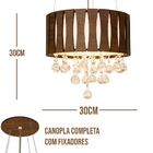 Luminária Pendente E Cristais 30cm Imbuia Escura + Led