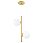 Luminária Pendente Galha Dourado 2 Globos Leitosos 12cm