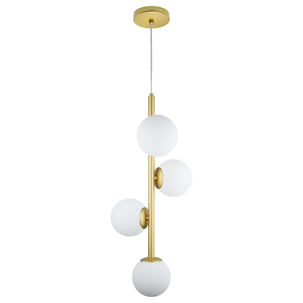 Luminária Pendente Galha Dourado 4 Globos Vidro Leitoso 12cm