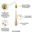 Luminária Pendente Gota Cristal Bolhas Dourado Led Integrado