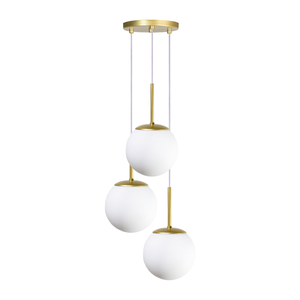 Luminária Pendente Jabuticaba Triplo Dourado Globo De Vidro