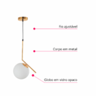 Luminária Pendente Lustre Inclinado Jabuticaba Dourado Bola G