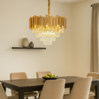 Luminária Pendente Lustre Luxuoso Dourado E Cristais Vana Sin