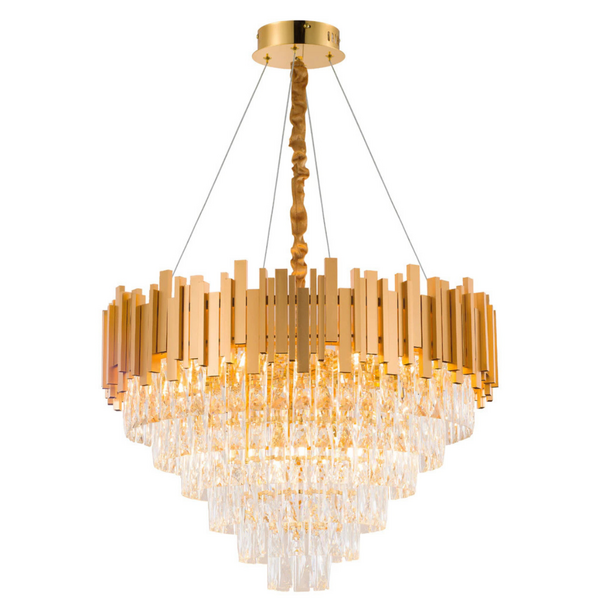 Luminária Pendente Lustre Luxuoso Dourado E Cristais Vana Sin
